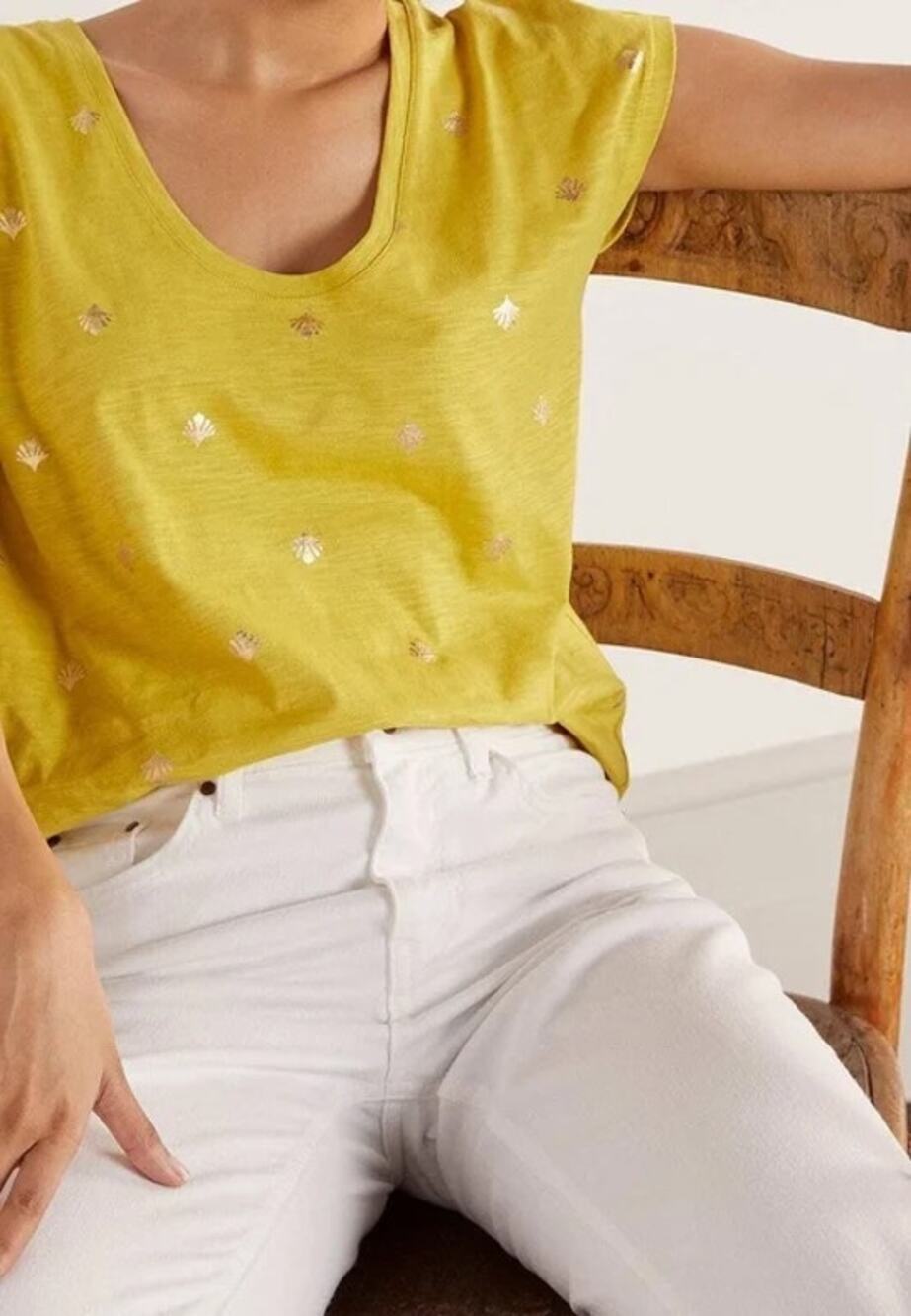 Boden Yellow Coastal Seashell T-Shirt Cotton Summer Preppy Size Large